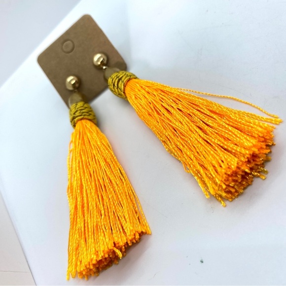 Long Silk Tassel Earrings Set of Three Red Green Yellow - Picture 5 of 6